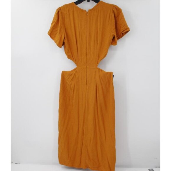 Abercrombie & Fitch Midi Dress Womens‎ Small mustard Knotted Front Cutout V Neck - Picture 2 of 14